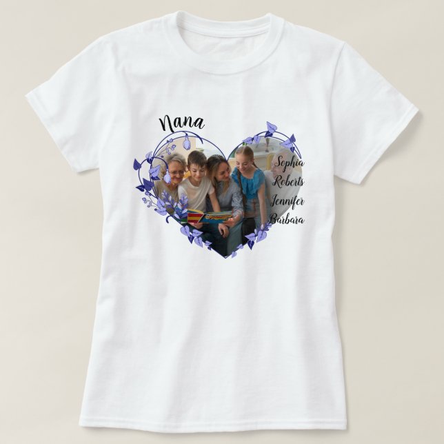 Nana Blume Herz mit Grandkids Namen & Foto t lä T-Shirt (Design vorne)