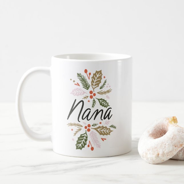 Nana Bright Holly Christmas Black Script Kaffeetasse (Mit Donut)