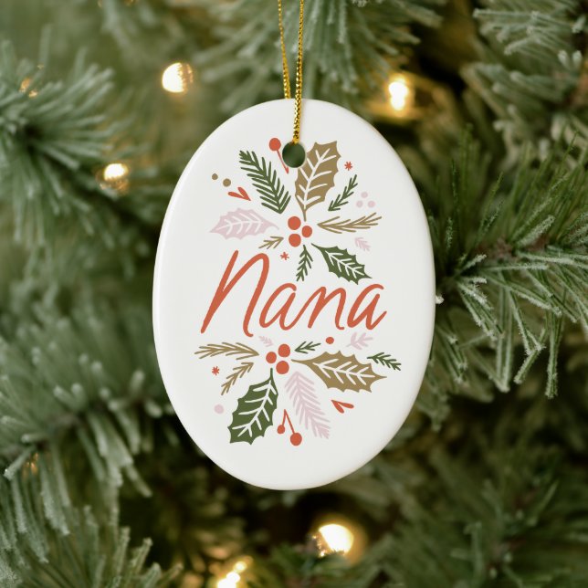Nana Bright Holly Christmas Foto Keramik Ornament (Baum)