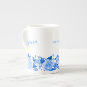 Nana China Blaue Wasserfarben-Blumen Prozellantasse