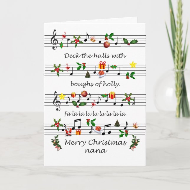 Nana Christmas Sheet Music Deck - Hallen Feiertagskarte (Vorderseite)