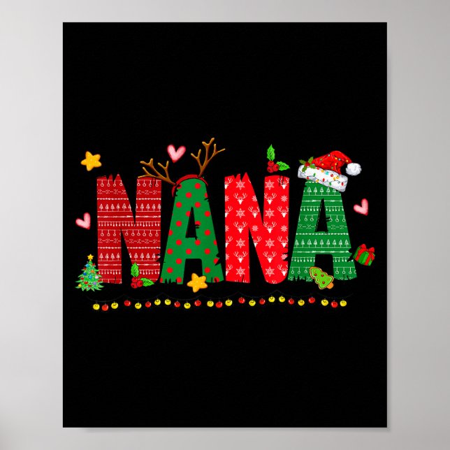 Nana Claus Christmas Lights Pajama Family Matching Poster (Vorne)
