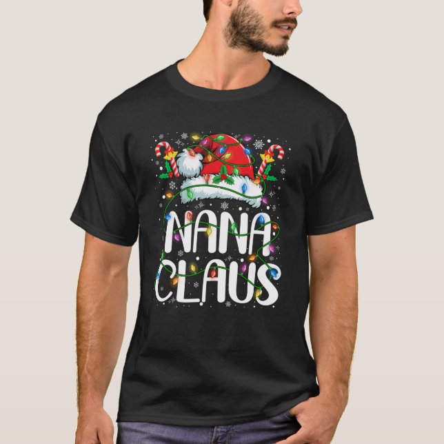 Nana Claus Christmas Lights Pajama Xmas Family Mat T-Shirt (Vorderseite)