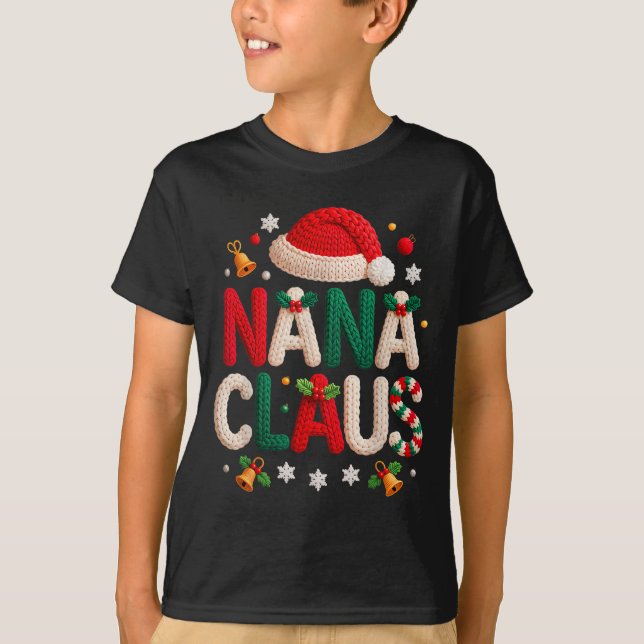 Nana Claus Knitted Design Grandma Pajama Family Ma T-Shirt (Vorderseite)