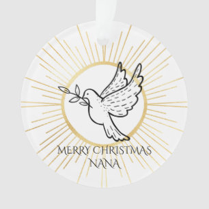 Nana Dove mit Olive Branch Gold Weißes Weihnachtsf Ornament