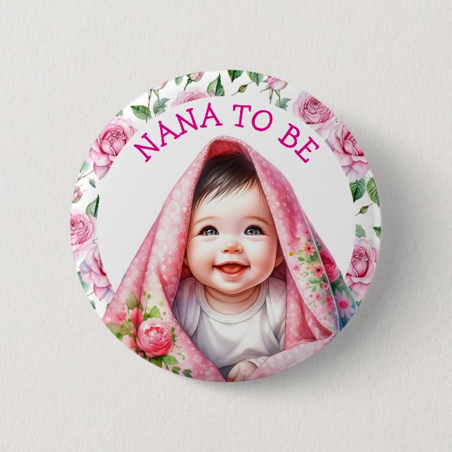 Nana | Floral Baby Dusche Button (Vorderseite)