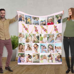 Nana Floral Letters 24 Vertikale FotoCollage Rosa Fleecedecke