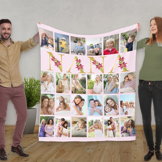 Nana Floral Letters 24 Vertikale FotoCollage Rosa Fleecedecke (Von Creator hochgeladen)