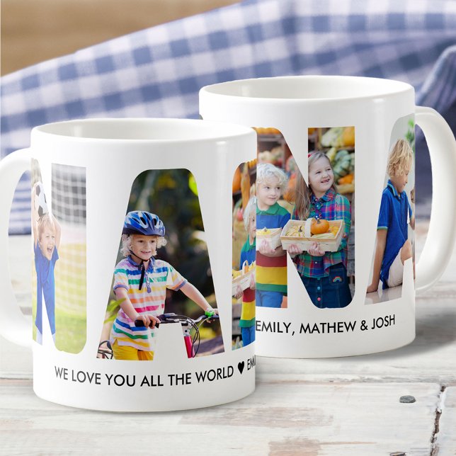 NANA Foto Collage Letter Cutout Grandkids Names Kaffeetasse (Von Creator hochgeladen)