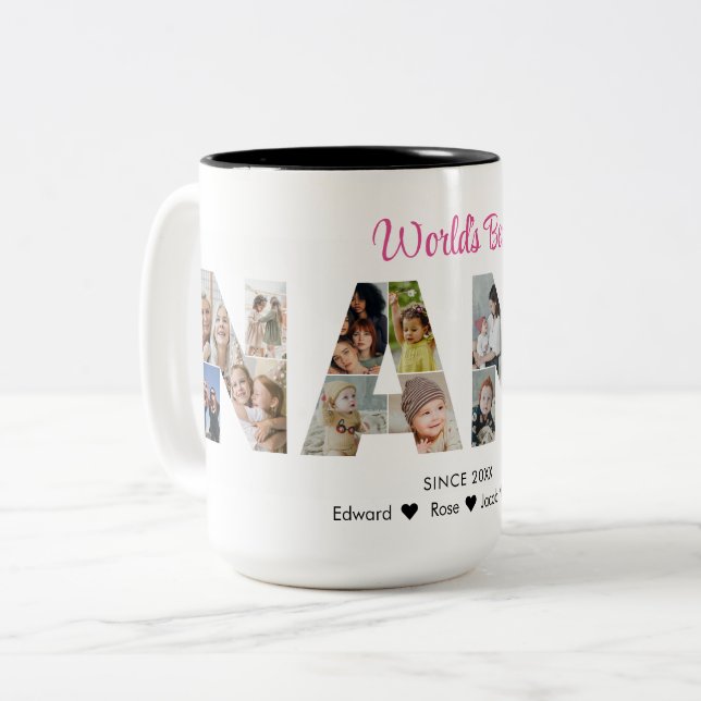Nana Foto Collage Letter Cutout Oma Picture Zweifarbige Tasse (Vorderseite Links)