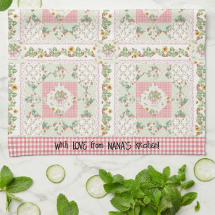 Nana Garden Erdbeerbiene Rotkariert Aquarell Geschirrtuch