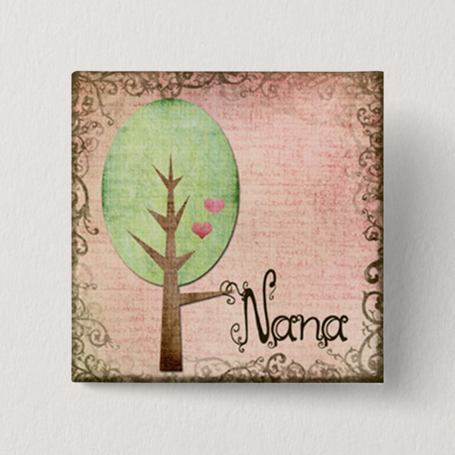 Nana Herz Baum Rosa Button (Vorderseite)