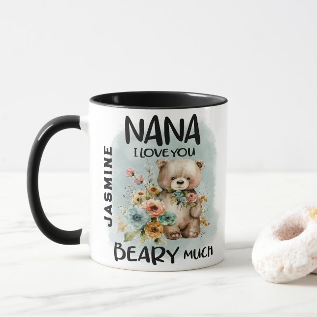 Nana I Liebe You Beary Much - Personalisierter Nam Tasse (Mit Donut)