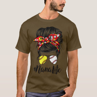 Nana Life Messy Bun Hair Softball Baseball Mütter T-Shirt