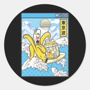 Nana mit Milchverpackung surft auf japanischen Wel Runder Aufkleber