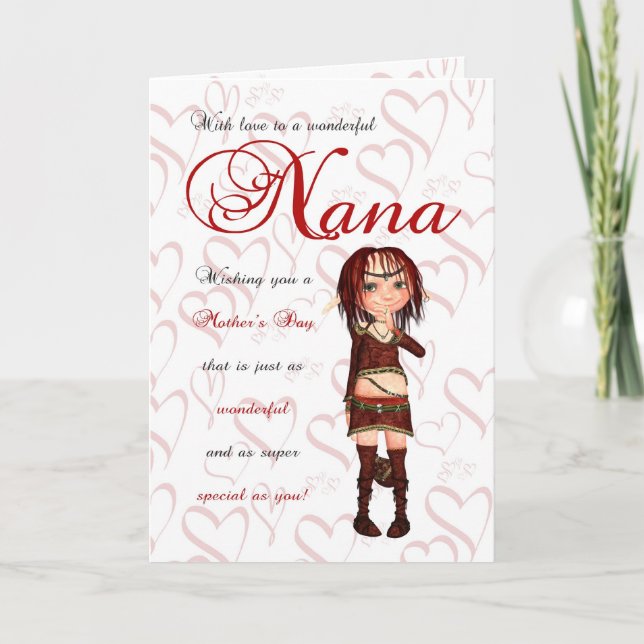 Nana Mother's Day Card With Little Forest Elf Karte (Vorderseite)