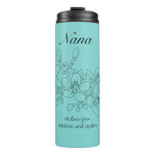 Nana Personalisiert Grandkids Nama Aqua Floral Thermosbecher