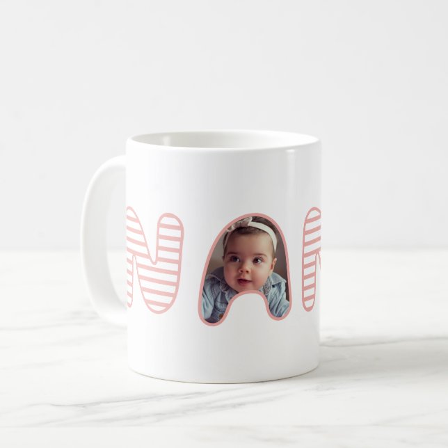 Nana Pink Stripe Blubble Lettern Foto Collage Kaffeetasse (Vorderseite Links)