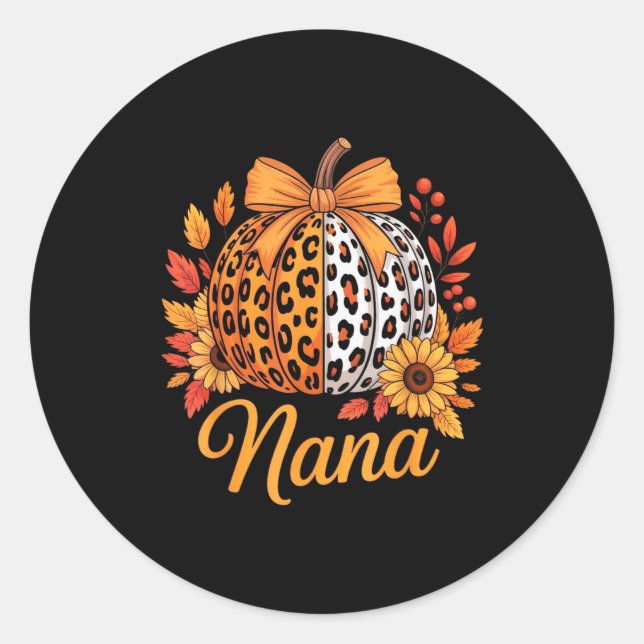 Nana Thanksgiving Leopard Pumpkin Sunflower Coquet Runder Aufkleber (Vorderseite)