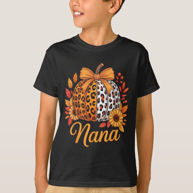 Nana Thanksgiving Leopard Pumpkin Sunflower Coquet T-Shirt (Vorderseite)