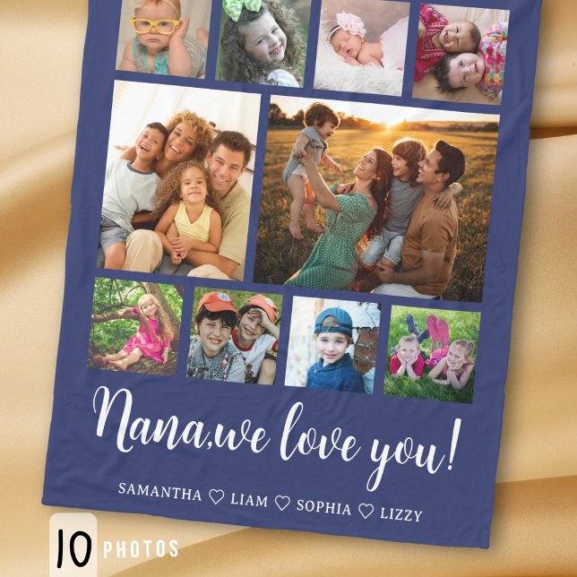 Nana We Love You Grandkids 10 Photo Collage Navy  Fleecedecke (Von Creator hochgeladen)