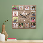 Nana Wir Liebe Sie 12 Foto Collage Rustikales Holz Quadratische Wanduhr<br><div class="desc">Rustikale Holz Foto Collage Uhr personalisiert mit 12 Bildern,  Enkel Namen und "Nana We Liebe you" Typografie.</div>