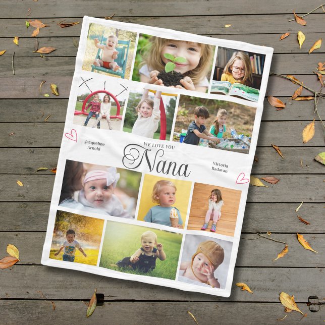 Nana Wir Liebe Sie Personalisiert Herzen Fleecedecke (Nana custom fleece blanket with photos and text personalization.)