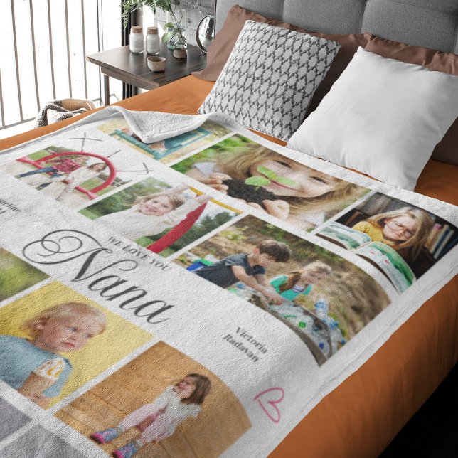 Nana Wir Liebe Sie Personalisiert Herzen Fleecedecke (Nana large fleece blanket with personalized photos and text.)