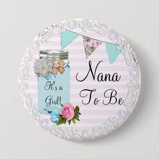 Nana zu Blue Mason Jar Rustic Button (Vorderseite)