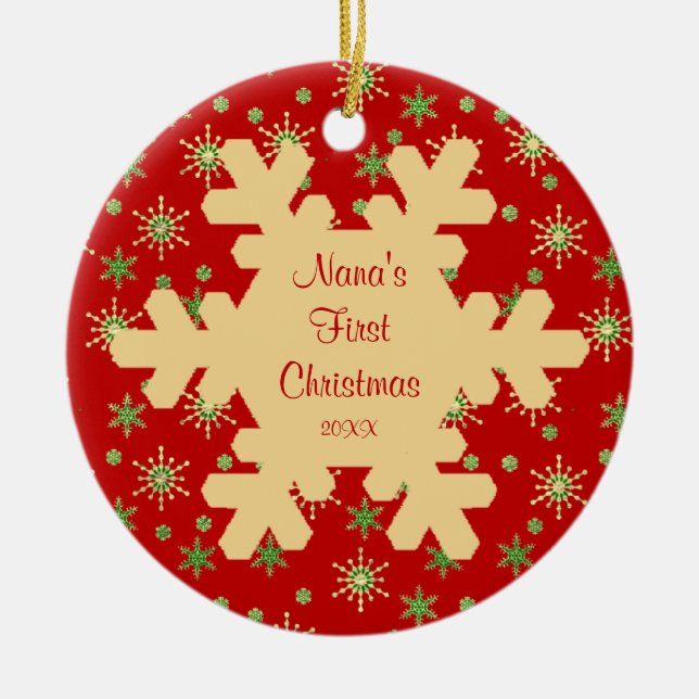 Nanas erstes Weihnachtsrote Keramik Ornament (Vorne)