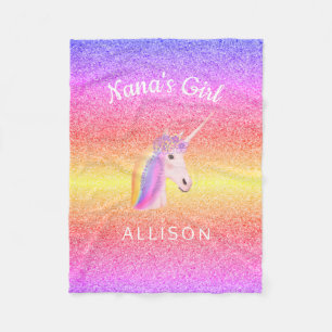 Nanas Girl Unicorn Rainbow Glitzer Personalisiert  Fleecedecke