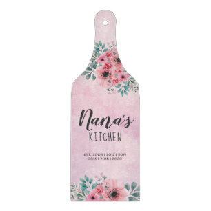 Nana's Kitchen Pink Floral Watercolor Glas Schneidebrett