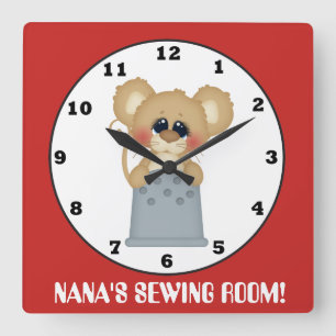 Nanas Nähraum niedliche Maustuhr Quadratische Wanduhr