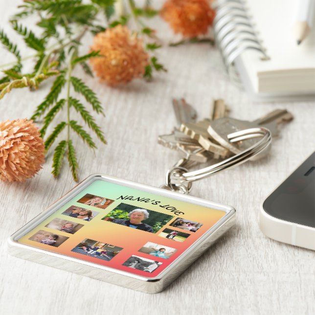 Nana's Portrait 10 Fotos grün, orange, gelb Schlüsselanhänger (Seite)