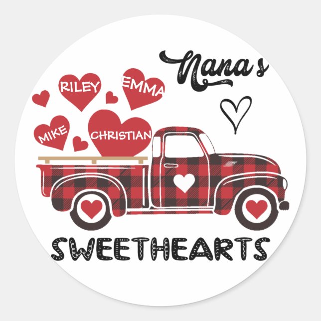 Nana's Sweethearts Truck Personalisiert Oma Runder Aufkleber (Vorderseite)