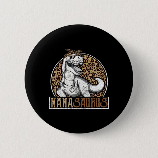 Nanasaurus Dinosaur Nana Leopard Shirt Button (Vorderseite)
