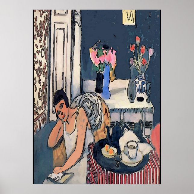 Nancy am breakfast mit Blumen, Matisse Art Poster (Vorne)