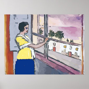 Nancy am Fenster, um ihre Kinder zu beobachten Poster