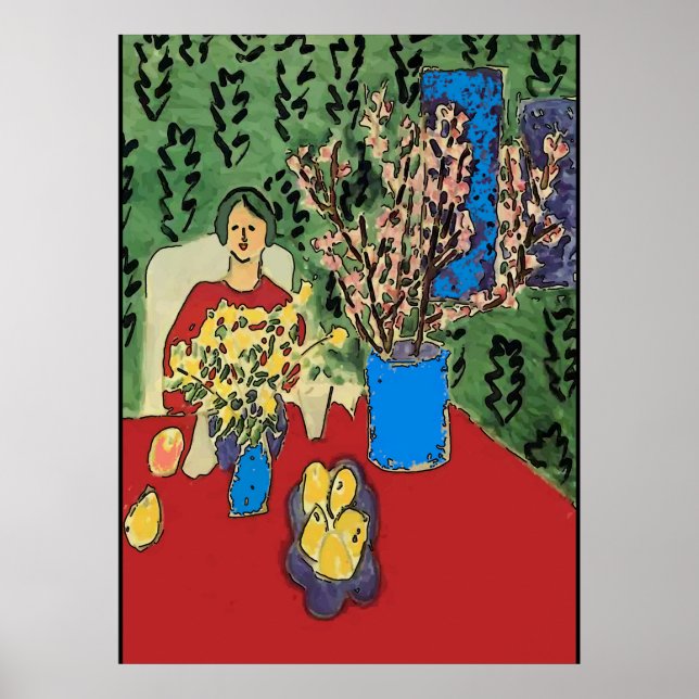Nancy at Table with Flower, Matisse Style Poster (Vorne)