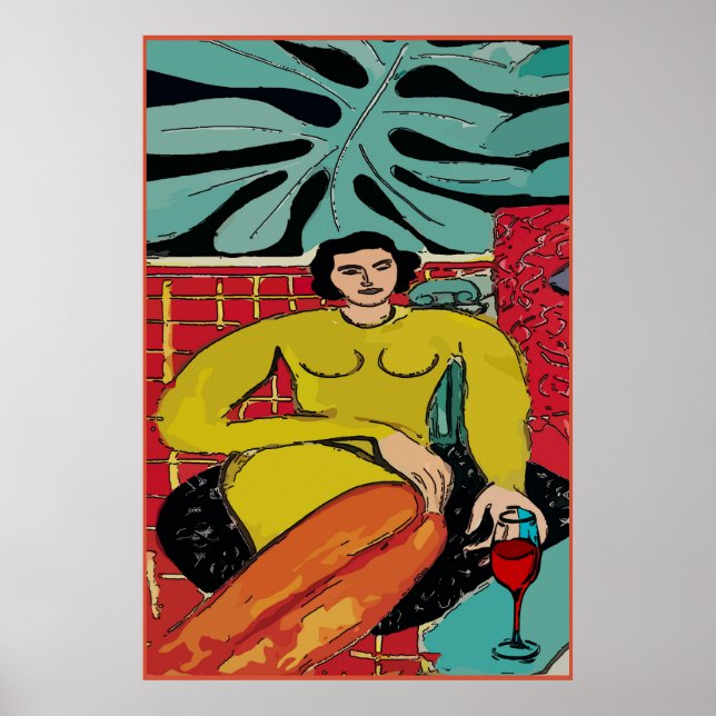 Nancy mit Wein und Farne Poster (Vorne)
