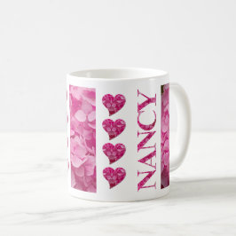 "Nancy" Pink Hydrangea Blumenbriefe & Herz Kaffeetasse