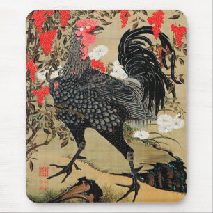 Nandina und Rooster Illustration von Ito Jakuchu Mousepad