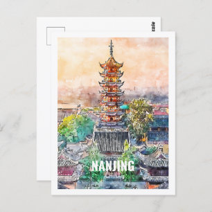 Nanjing China Berühmte Wasserfarbskizze Postkarte