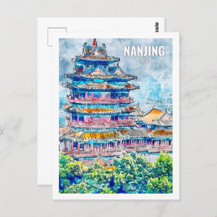 Nanjing China Berühmter Reiseort Wasserfarben Postkarte