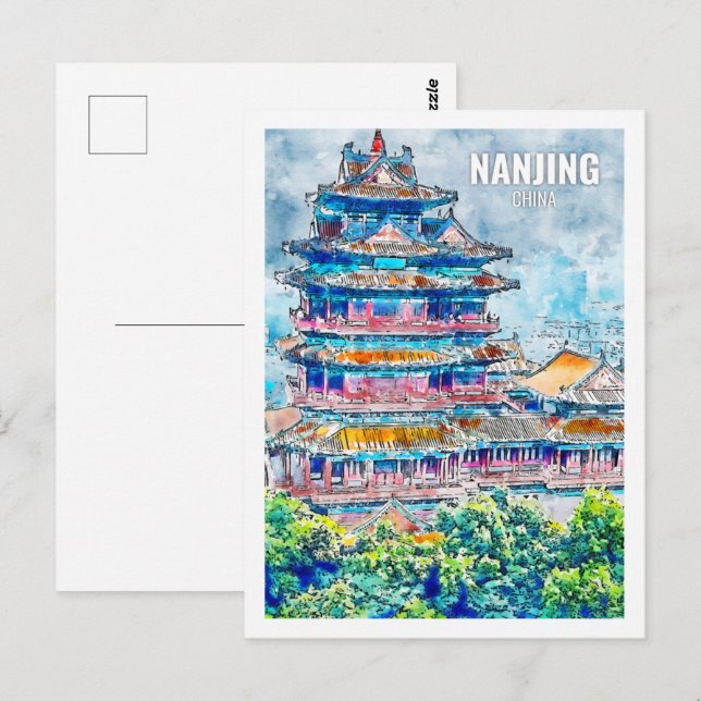 Nanjing China Berühmter Reiseort Wasserfarben Postkarte (Vorne/Hinten)