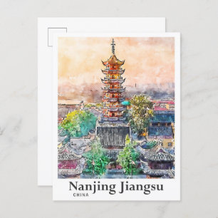 Nanjing Jiangsu China Wasserfarben Sketch Hand gez Postkarte