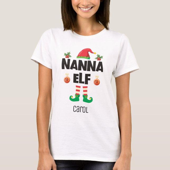 Nanna elf Familie passend Weihnachtskleidung Name T-Shirt (Vorderseite)