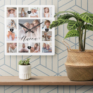 Nanna Script Family Memory Foto Grid Collage Quadratische Wanduhr