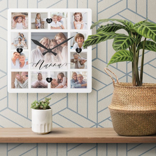 Nanna Script Family Memory Foto Grid Collage Quadratische Wanduhr (Von Creator hochgeladen)