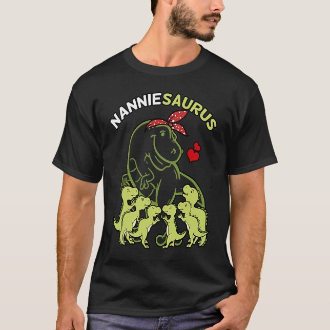 Nanniesaurus Nannie 6 Kinder Dinosaurier Muttertag T-Shirt (Vorderseite)